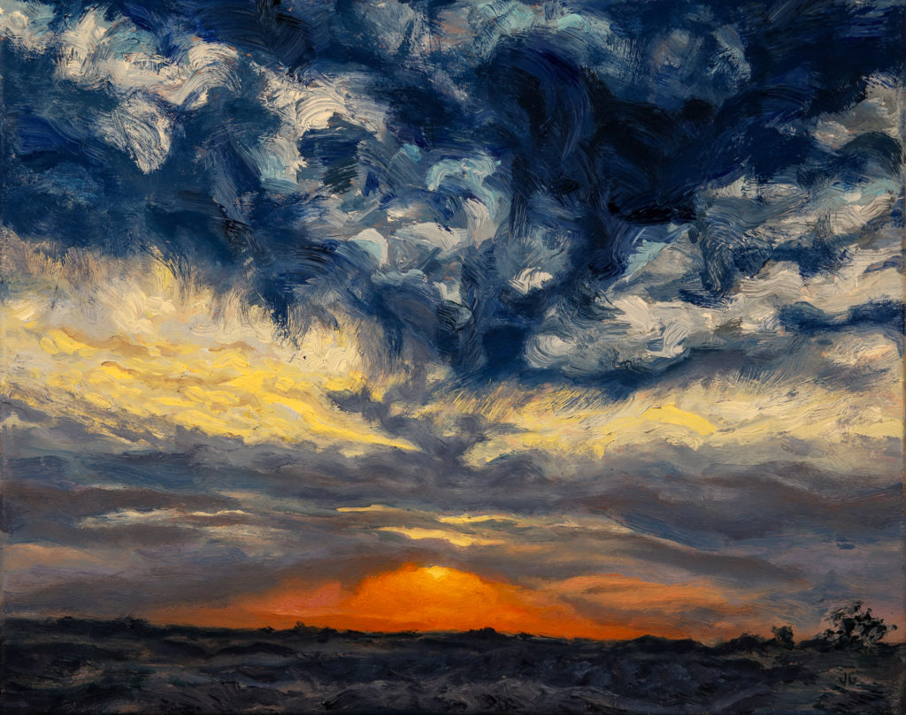 Early Spring Sunrise (2022), original oil painting by Jonathan Goodding
