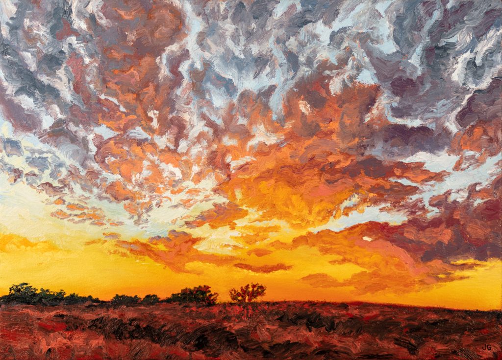 Early Autumn Sunset, original oil painting by Jonathan Goodding