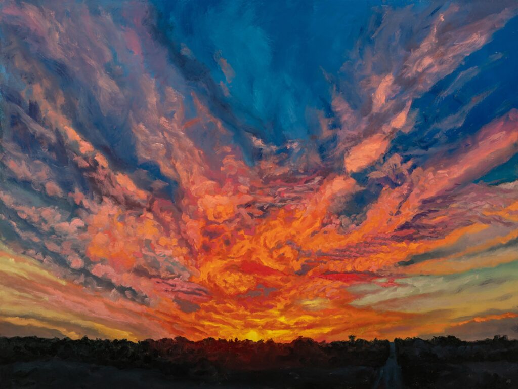 Late Autumn Sunset, original oil painting by Jonathan Goodding