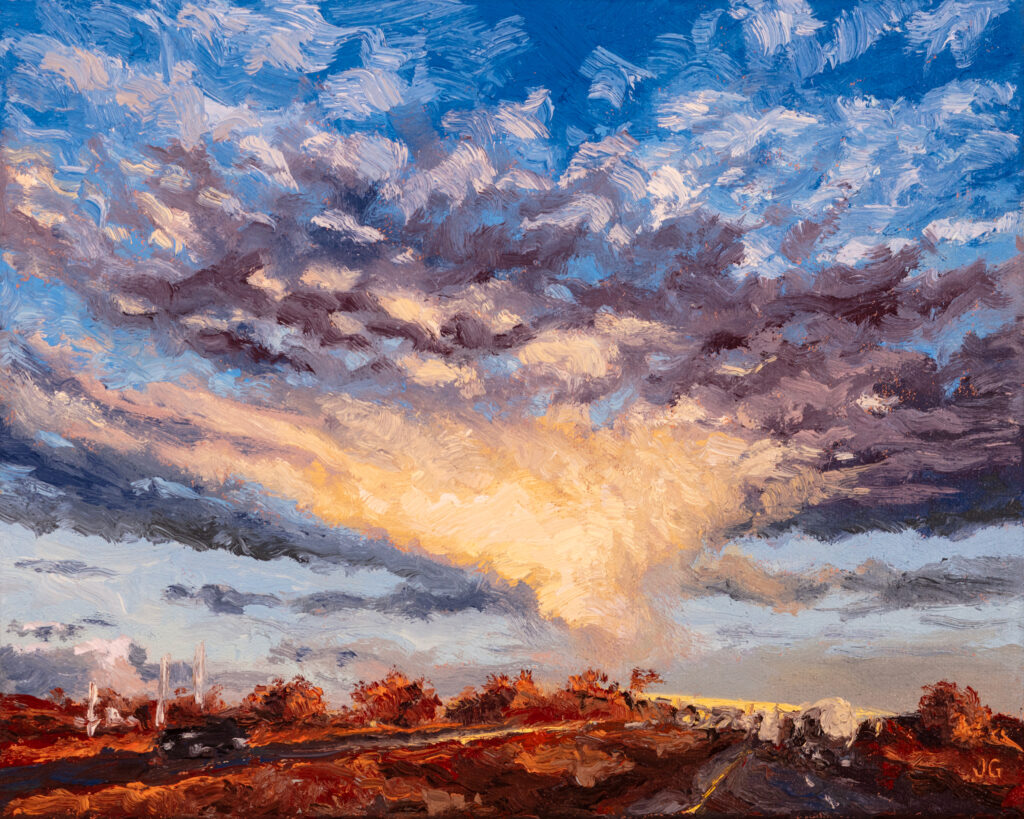 Evening Downdraft on I-80, original oil painting by Jonathan Goodding