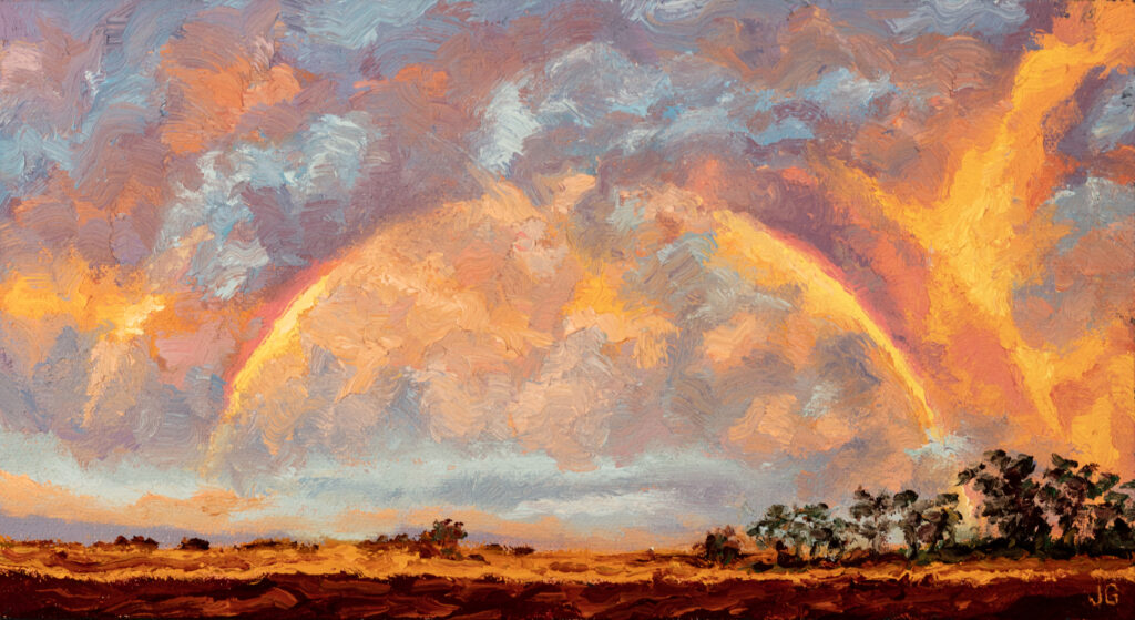 Rainbows for Loralee, original oil painting by Jonathan Goodding